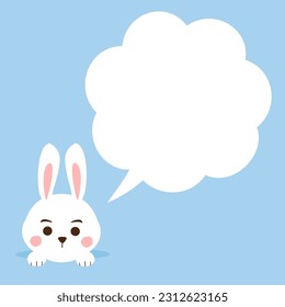 Cute bunny rabbit cartoon and bubble speech on blue background vector illustration.