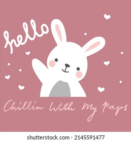 Cute Bunny Rabbit Cartoon Doodle Vector Slogan Tshirt Print Design