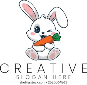 Cute bunny rabbit cartoon holding a carrot. Perfect for kids, Easter, or food related projects.