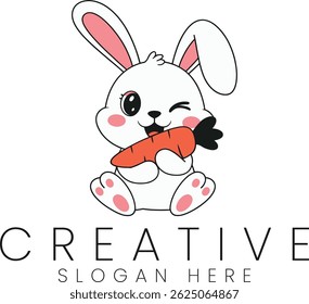 Cute bunny rabbit cartoon illustration perfect for kids products and branding carrot adorable animal