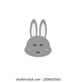 Cute bunny rabbit character with emoji face smile vector illustration on white background. Elements for design greeting cards, Easter celebrations.