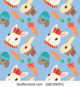 cute bunny rabbit colorful vector pattern