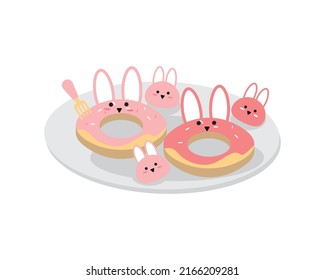 cute bunny with rabbit donut for digital printing or shirt