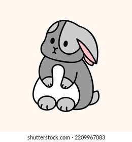 Cute bunny rabbit Easter animal. Kawaii face. Hand draw doodle style. Vector on isolated background. For printing on paper and fabric, children's illustration
