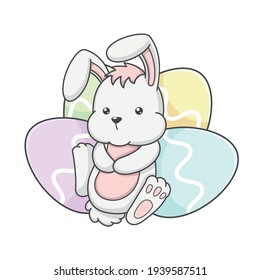cute bunny rabbit with easter eggs