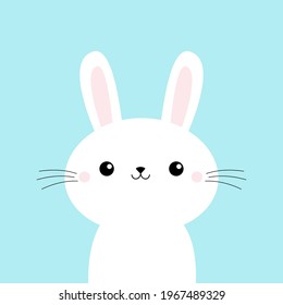 Cute bunny rabbit face head. Cartoon kawaii funny smiling baby character. Long ears. Farm animal collection. Happy Easter. Spring greeting card. Flat design. Blue background. Isolated. Vector