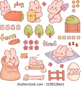 Cute bunny rabbit in the farm hand drawn illustration set collection transparent journal sticker 1