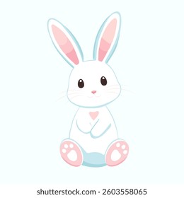 A cute bunny rabbit in a flat design style. Toys. Easter-themed projects, greeting cards, and children's decor. Ideal for use in digital prints, invitations, and seasonal designs.