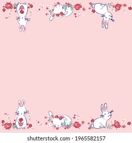 Cute Bunny Rabbit Floral Border Stock Vector (Royalty Free) 1965582157