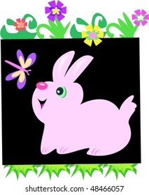 Cute Bunny Rabbit Flower Box Vector