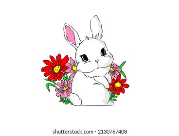 cute bunny rabbit with flower vwctor