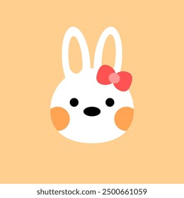Cute Bunny, Rabbit Girl with bow, Flat illustrator on orange Background