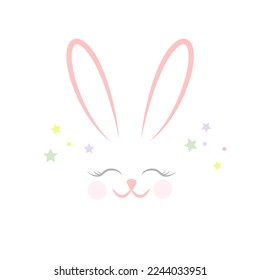 Cute bunny. Rabbit girl with stars. Vector illustration for kids.