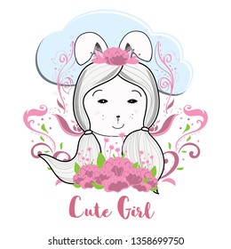 Cute Bunny Rabbit Hand draw vector illustration for Greeting card templates. Happy Easter Celebration