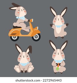 Cute bunny rabbit happy set