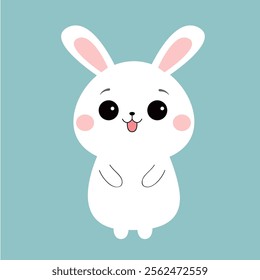 Cute Bunny. Rabbit hare face head silhouette icon. Happy Easter. Funny kawaii doodle animal. Cute cartoon funny pet character. Ear, eye, cheeks, paw print. Flat design. Blue background. Vector