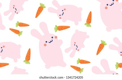 cute bunny rabbit hare seamless pattern background vector