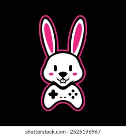 Cute bunny rabbit head logo with joystick