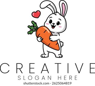 Cute bunny rabbit holding a carrot. Perfect for kids projects and spring designs adorable cartoon