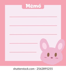 Cute bunny rabbit in kawaii style memo template illustration. Suitable for for to do list, check list, memo, sticky note, planner, write, diary, book,stationary, notepad for task planning and study
