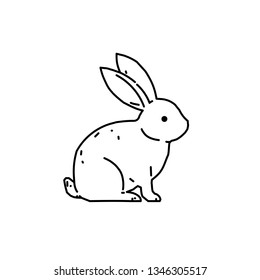 Cute Bunny Rabbit Line Art Vector Drawing, Hand Drawn Minimalism Style.  Vector Illustration