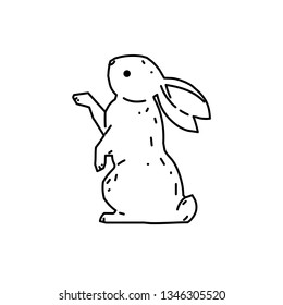 Cute bunny rabbit line art vector drawing, hand drawn minimalism style.  Vector illustration