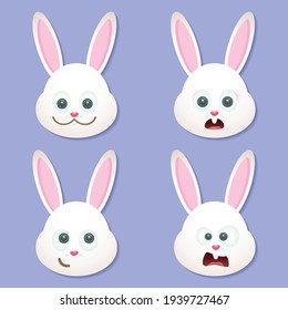 cute bunny rabbit mascot with various kinds of expressions set collection	