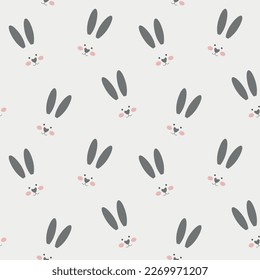 Cute Bunny rabbit on light background. Happy easter  seamless pattern. Spring design templates. Vector illustration.