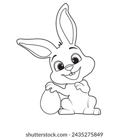 Cute bunny rabbit outline sketch with egg vector illustration. ester day especial Minimal bunny line art doodle in poses.