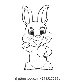 Cute bunny rabbit outline sketch with egg vector illustration. ester day especial Minimal bunny line art doodle in poses.