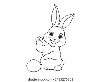 Cute bunny rabbit outline sketch with egg vector illustration. ester day especial Minimal bunny line art doodle in poses.