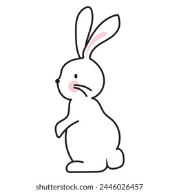 Cute bunny rabbit outline sketch vector illustration. Minimal bunny line art doodle in different poses.