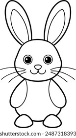 Cute bunny rabbit outline sketch vector illustration. Minimal bunny line art doodle in different poses
