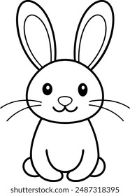 Cute bunny rabbit outline sketch vector illustration. Minimal bunny line art doodle in different poses