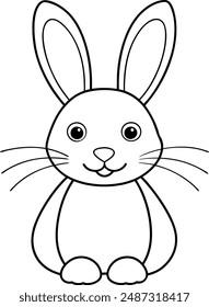 Cute bunny rabbit outline sketch vector illustration. Minimal bunny line art doodle in different poses
