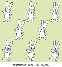 cute bunny rabbit pattern on light green background