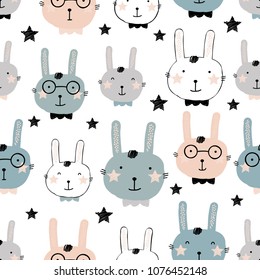 Fondo vectorial de patrón transparente de conejo. Antecedentes de crianza creativa. Perfecto para niños diseño, tela, envoltura, papel pintado, textiles, prendas de vestir