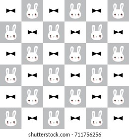 Cute bunny rabbit Seamless Pattern background with black bowtie for wallpaper and fabric pattern design vector isolated.