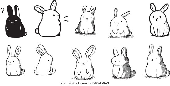 Cute Bunny Rabbit Set, Vector Illustration