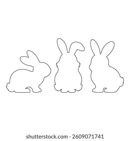 Cute Bunny Rabbit Silhouette and Outline Vector Icon Set