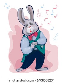 A cute bunny or rabbit sings greetings in the costume of an opera singer.