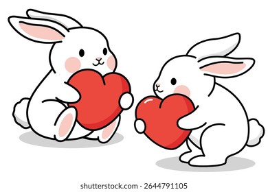 Cute bunny rabbit, rabbit vector, rabbit set, Rabbit holding a heart