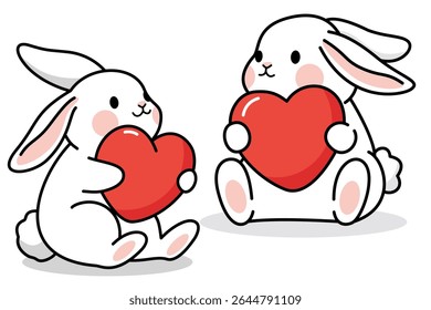 Cute bunny rabbit, rabbit vector, rabbit set, Rabbit holding a heart