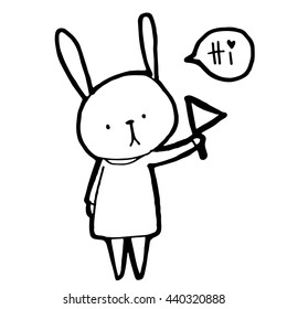 Cute Bunny Rabbit wearing a skirt, holding a flag, a message Hi. vector