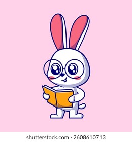 Cute Bunny Reading a Book – Adorable Cartoon Illustration