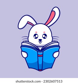 Cute bunny reading book icon illustration. the flat design concept for education