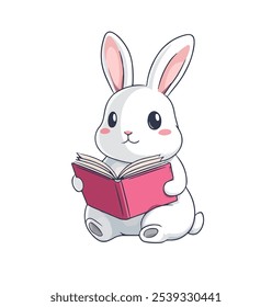 Cute Bunny Reading a Book Vector Illustration