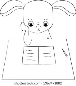 Cute bunny reading, thinking.  Sweet baby boy shower card. Hare fashion child vector. Cool and lovely rabbit illustration for nursery t-shirt, kids apparel, invitation.