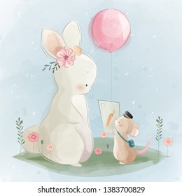 Cute Bunny Receiving a Letter