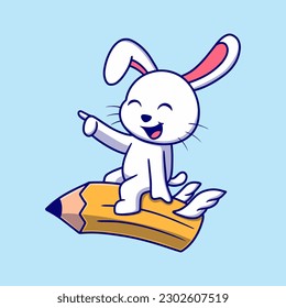 Cute bunny rid pencil icon illustration. the flat design concept for education